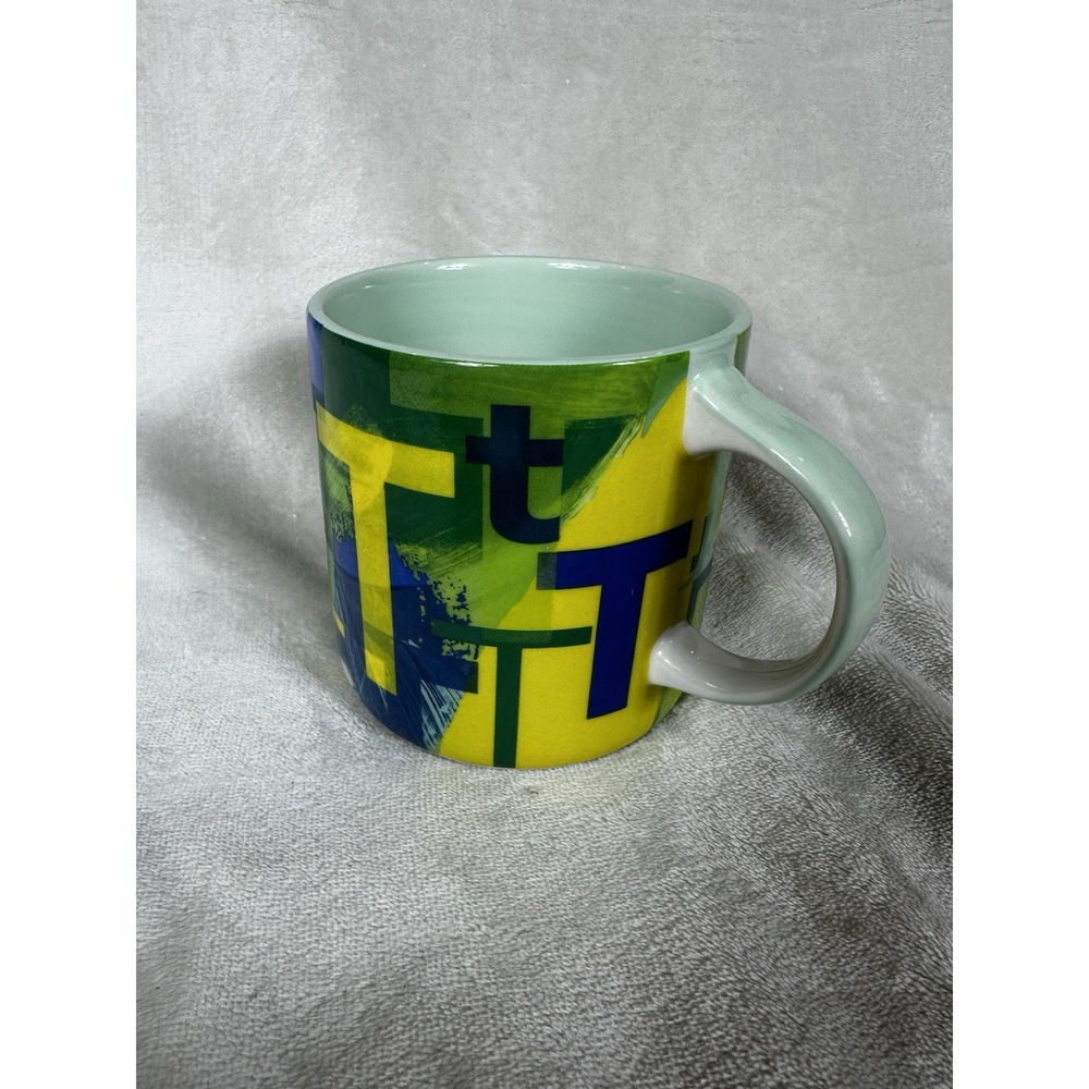 Anthropologie‎ Coffee Mug Colorful Tea Cup Monogram Initial Letter T